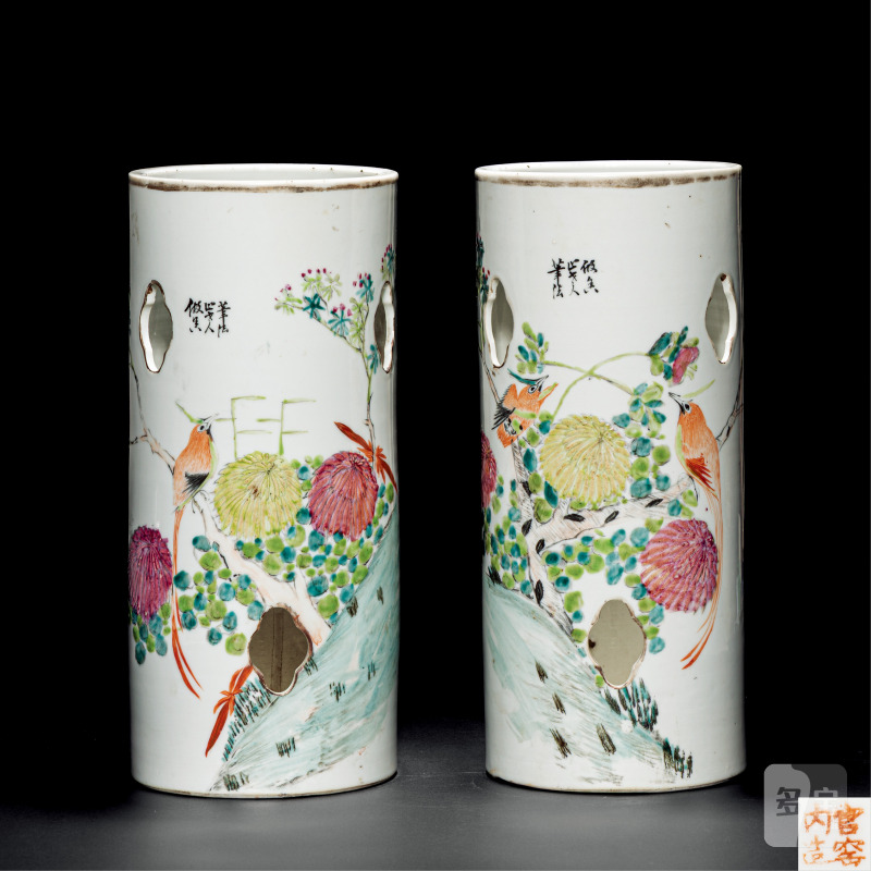 粉彩花鸟帽筒